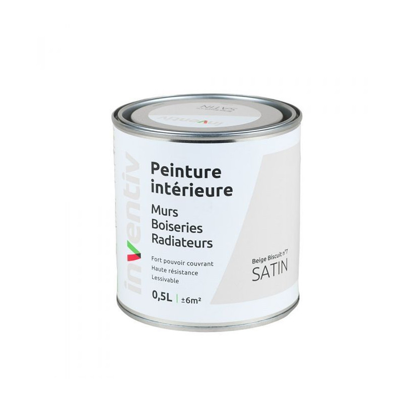 Peinture pour mur boiserie radiateur Beige Biscuit n°7 satiné 0,5 L INVENTIV