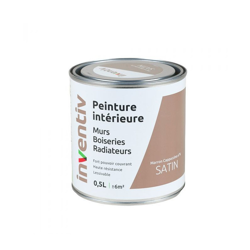 Peinture pour mur boiserie radiateur Marron Cappucino n°4 satiné 0,5 L INVENTIV