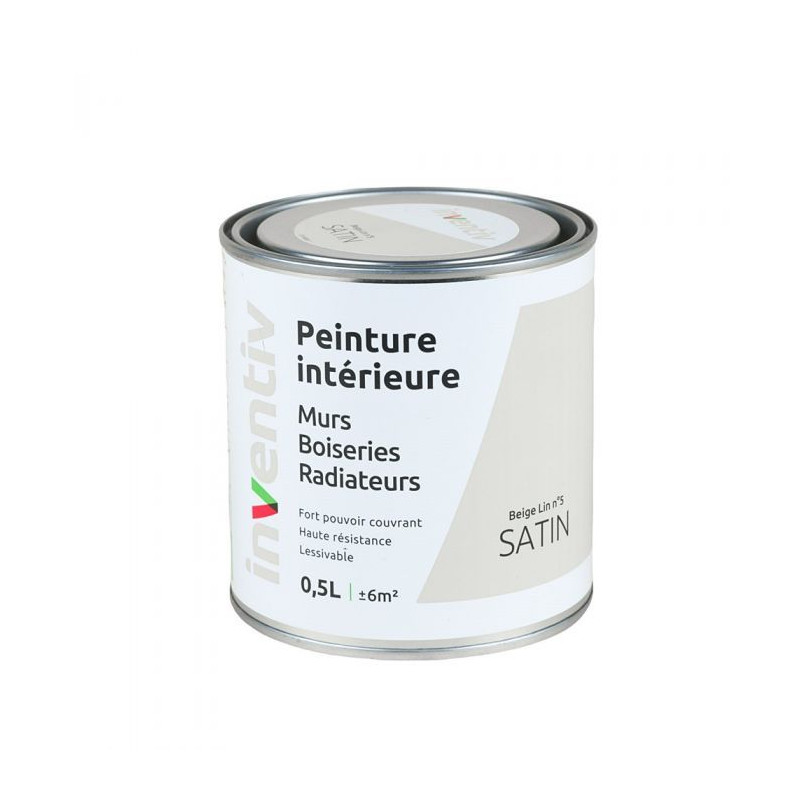 Peinture pour mur boiserie radiateur Beige Lin n°5 satiné 0,5 L INVENTIV