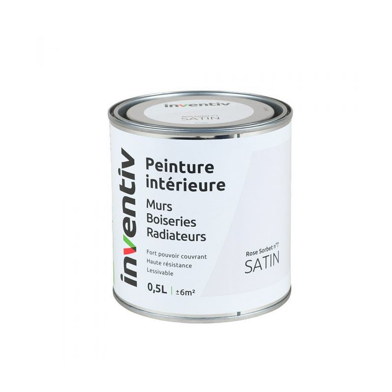 Peinture pour mur boiserie radiateur Rose Sorbet n°7 satiné 0,5 L INVENTIV