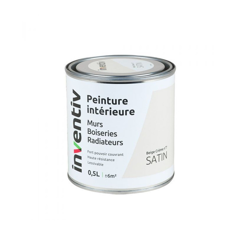 Peinture pour mur boiserie radiateur Beige Crème n°7 satiné 0,5 L INVENTIV