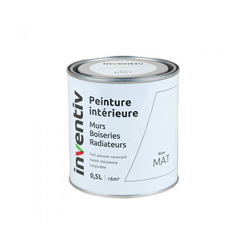 Peinture pour mur boiserie radiateur blanc mat 0,5 L INVENTIV