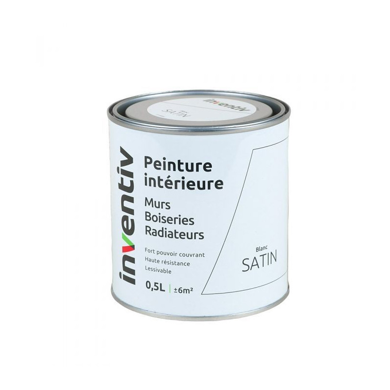 Peinture pour mur boiserie radiateur blanc satiné 0,5 L INVENTIV