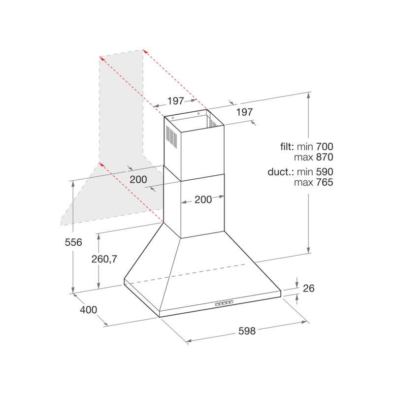 HOTTE DECO.PYR INDESIT INOX LED 60CM145W