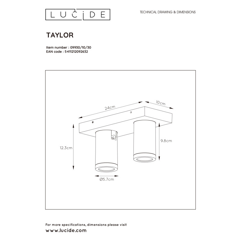 SPOT PLAF. TAYLOR 2XGU10/5W IP44 DTW NR SPOT PLAF. TAYLOR 2XGU10/5W IP44 DTW NR