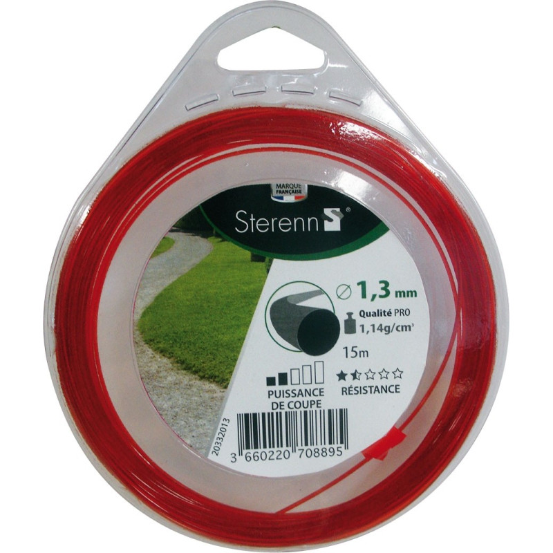 Fil rond pour coupe-bordure rouge Ø 1,3 mm 15 m