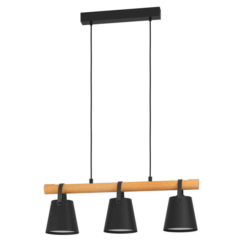 Suspension Boyle noire et bois E27 3 x 10 W EGLO