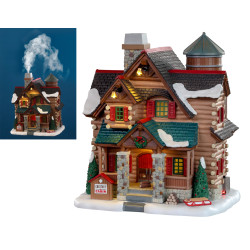 Maison en rondins de bois à cheminée fumante LEMAX