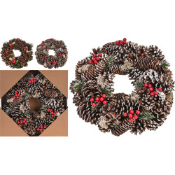 Couronne pomme de pin et baie rouge Ø 33 cm
