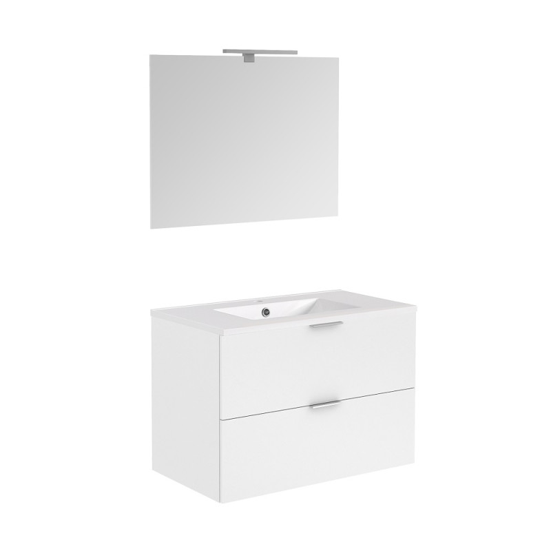 Meuble de salle de bain avec vasque et miroir Euro Pack blanc brillant 80 cm ALLIBERT