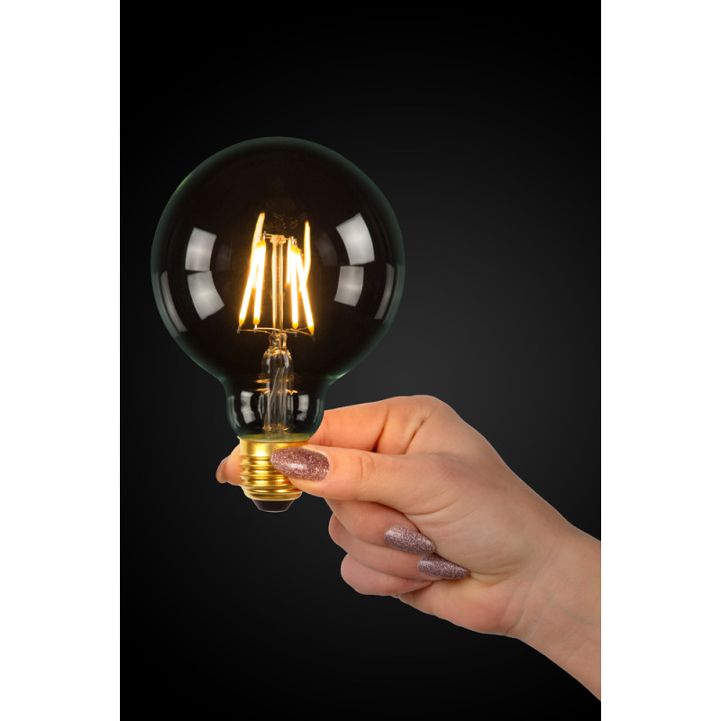 Ampoule à filament LED E27 5W Ø 9,5 cm dimmable transparente LUCIDE Ampoule à filament LED E27 5W Ø 9,5 cm dimmable transparente LUCIDE