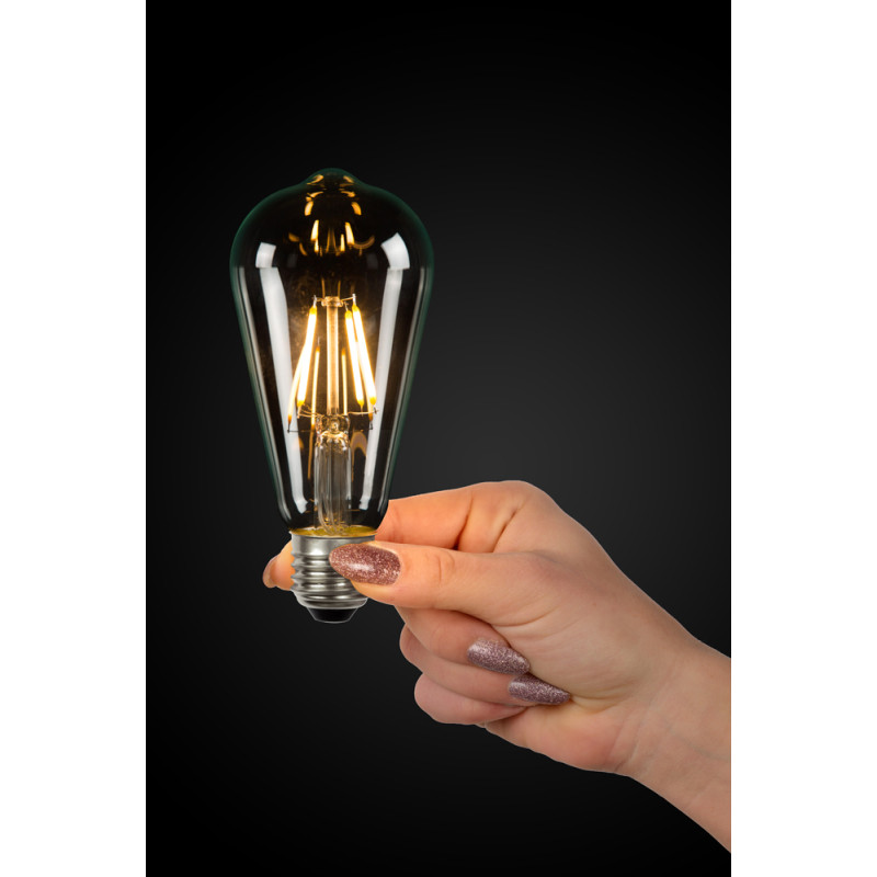 Ampoule à filament LED E27 5 W Ø 6,4 cm dimmable transparente LUCIDE Ampoule à filament LED E27 5 W Ø 6,4 cm dimmable transparente LUCIDE