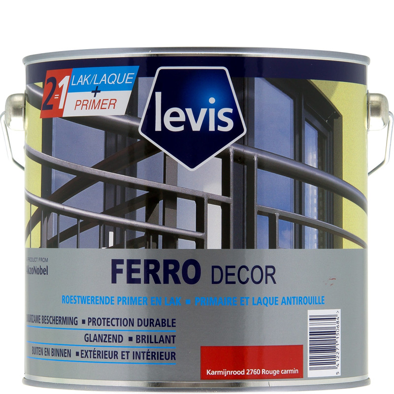 Laque antirouille Ferro Décor rouge carmin 2,5 L LEVIS