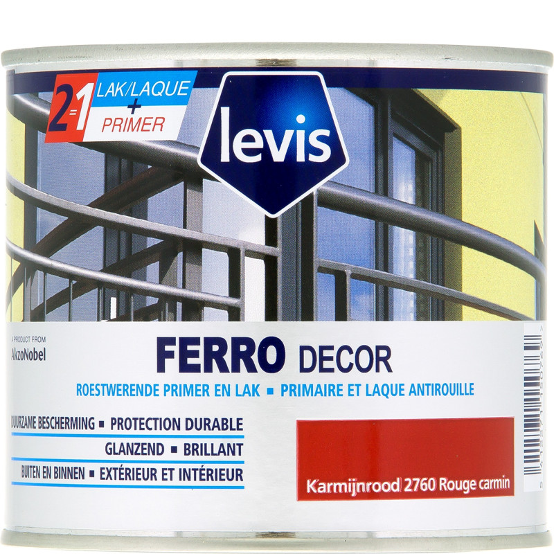 Laque antirouille Ferro Décor rouge carmin 0,5 L LEVIS