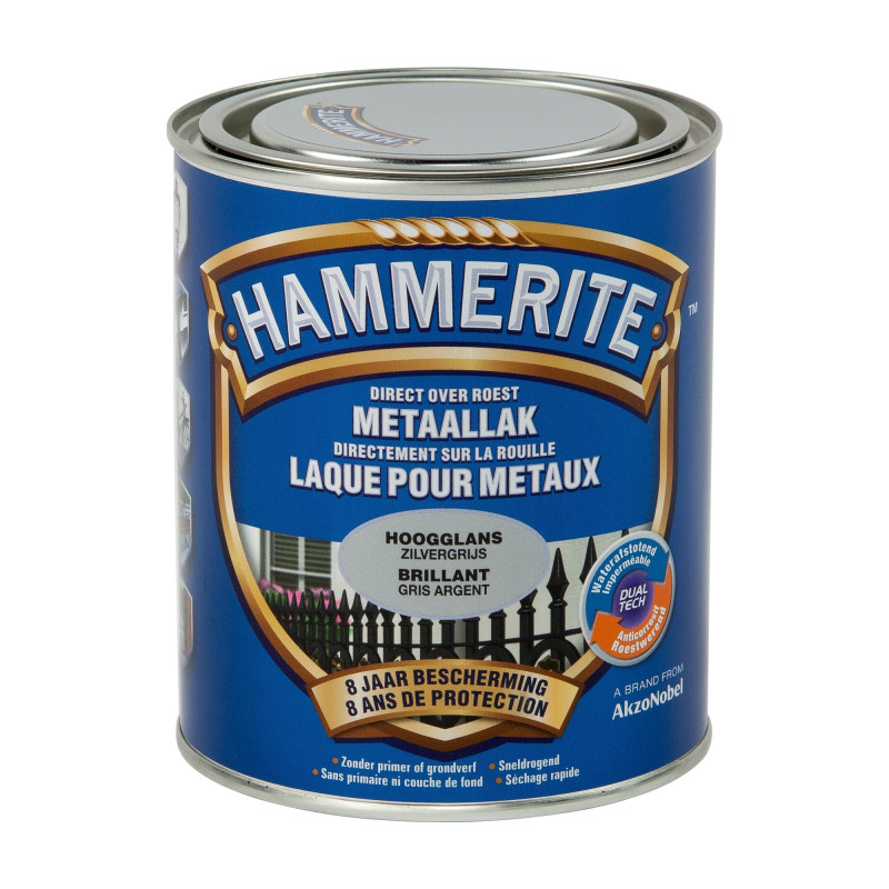 Laque antirouille pour métaux argent brillante 0,7 L HAMMERITE