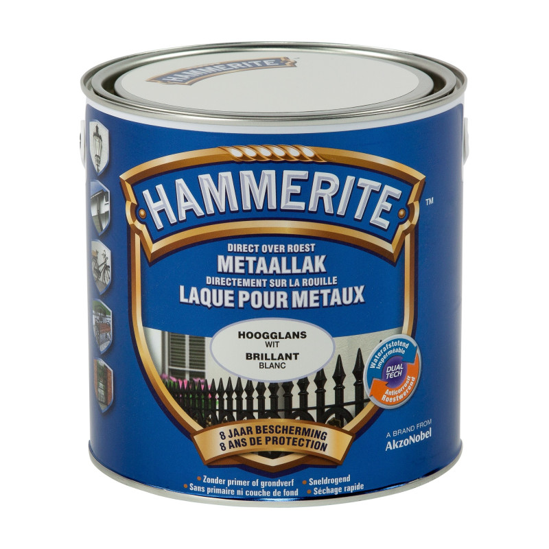 Laque antirouille pour métaux blanche brillante 2,5 L HAMMERITE