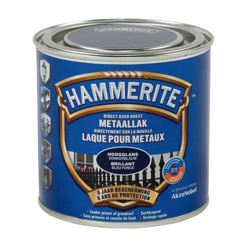 Laque antirouille pour métaux bleu foncé brillante 0,2 L HAMMERITE