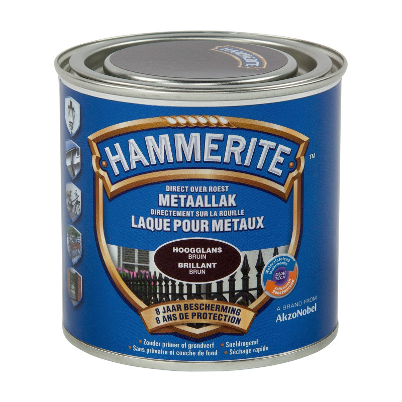 Laque antirouille pour métaux brune brillante 0,2 L HAMMERITE