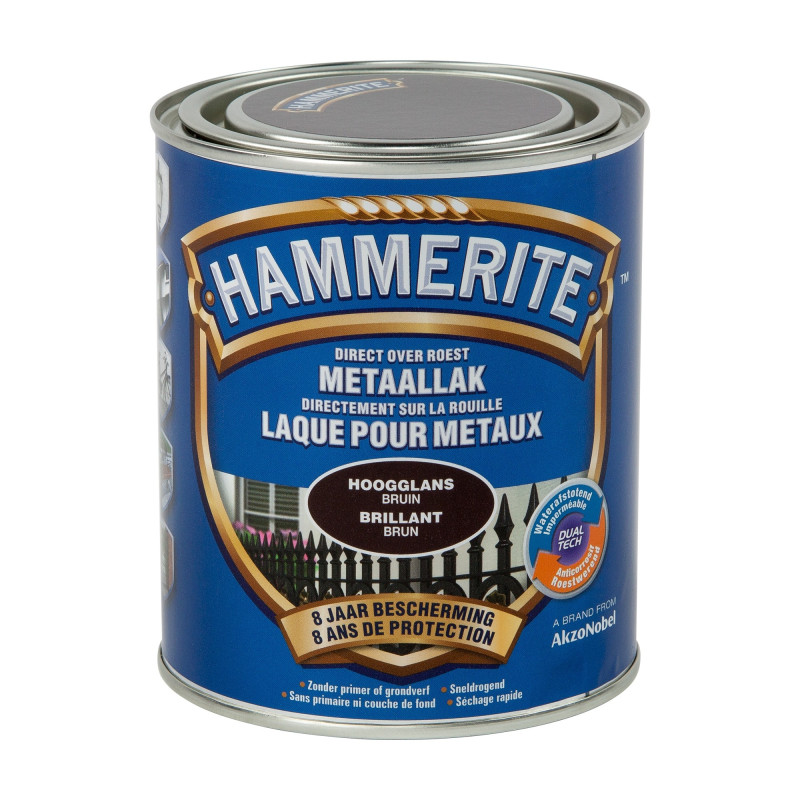 Laque antirouille pour métaux brune brillante 0,7 L HAMMERITE