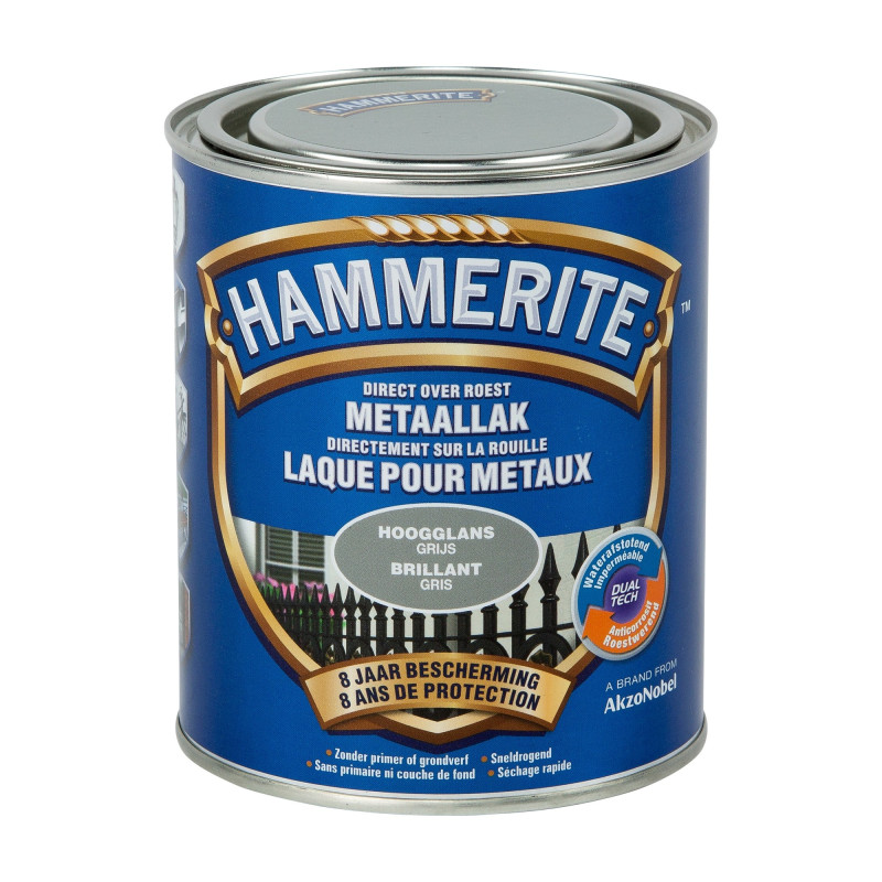 Laque antirouille pour métaux grise brillante 0,7 L HAMMERITE