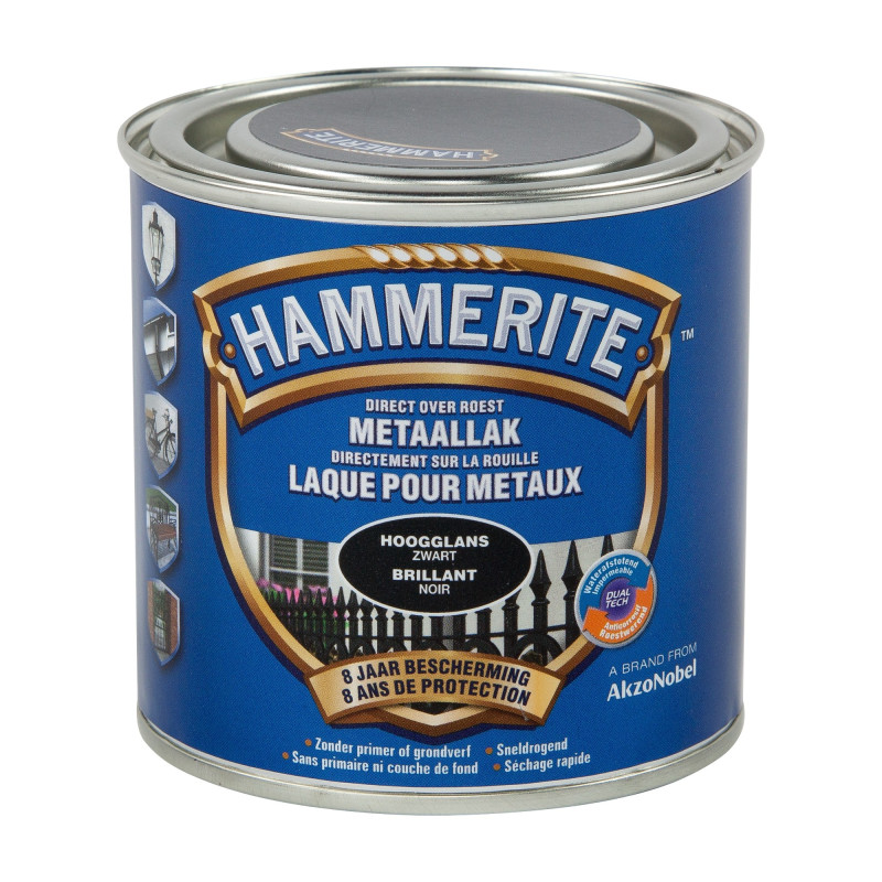 Laque antirouille pour métaux noire brillante 0,2 L HAMMERITE