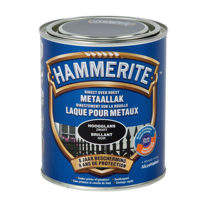 Laque antirouille pour métaux noire brillante 0,7 L HAMMERITE