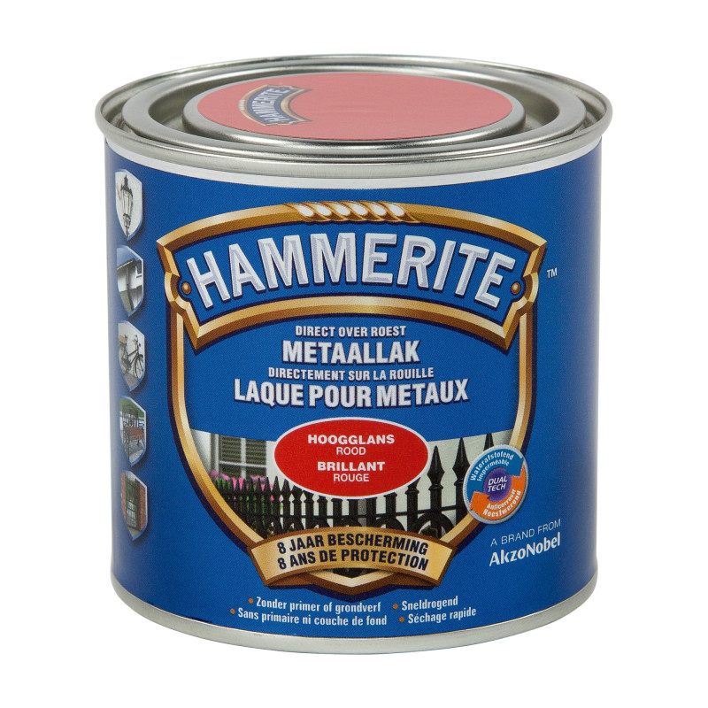 Laque antirouille pour métaux rouge brillante 0,2 L HAMMERITE