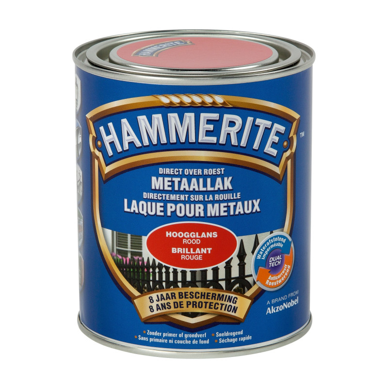 Laque antirouille pour métaux rouge brillante 0,7 L HAMMERITE