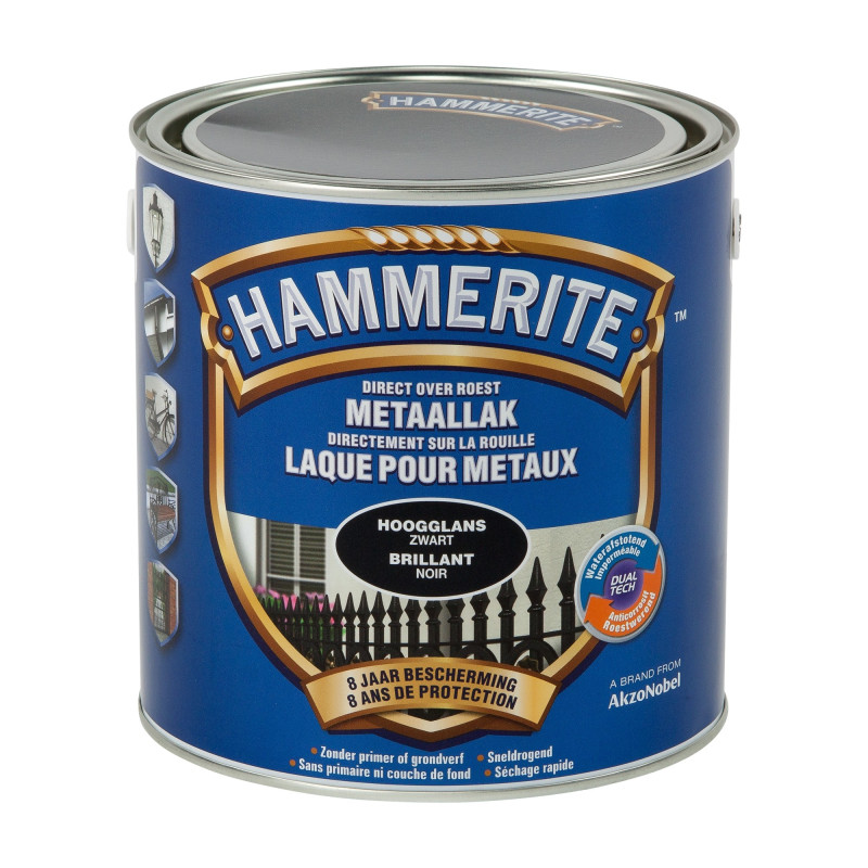 Laque antirouille pour métaux noire brillante 2,5 L HAMMERITE