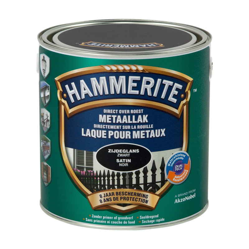 Laque antirouille pour métaux noire satinée 2,5 L HAMMERITE