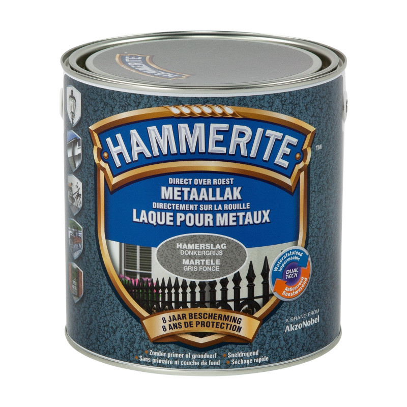 Laque antirouille pour métaux martelés gris foncé 2,5 L HAMMERITE