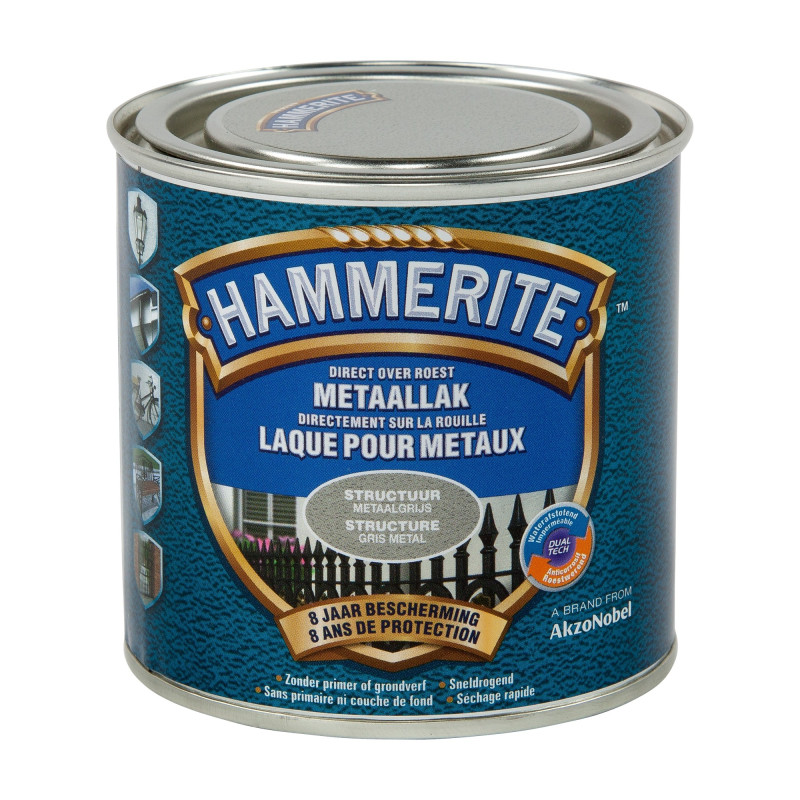 Laque antirouille pour métaux structure gris argent 0,2 L HAMMERITE