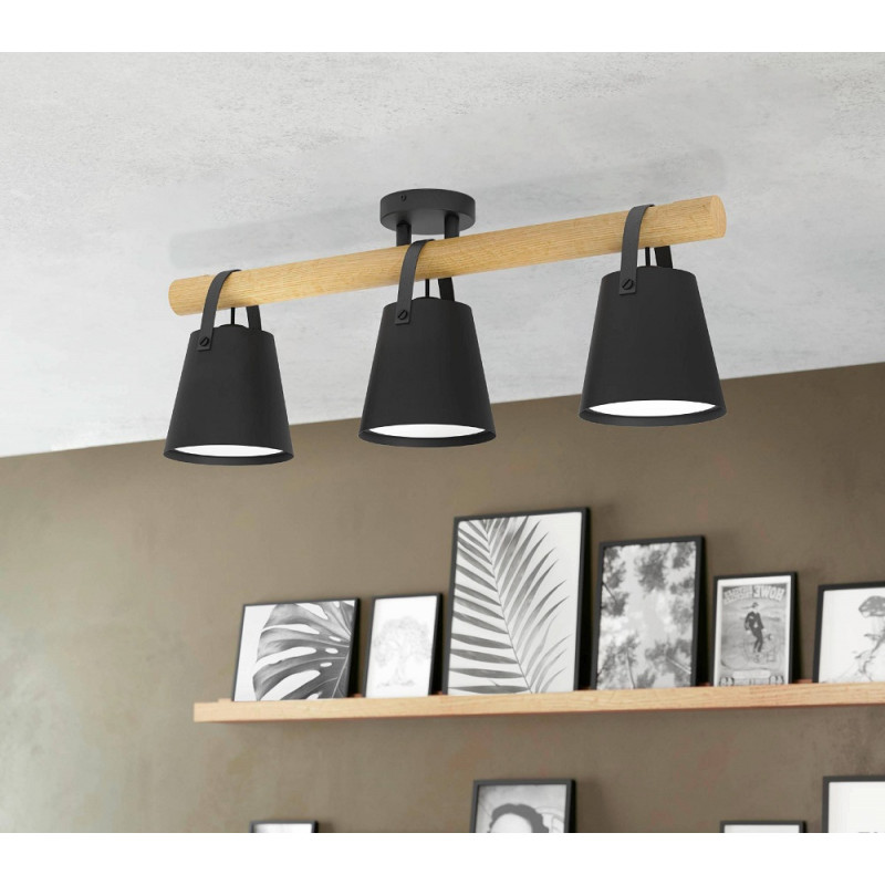 Plafonnier Boyle Noir Bois EGLO 3x10W E27 | EGLO Plafonnier Boyle Noir Bois EGLO 3x10W E27 | EGLO