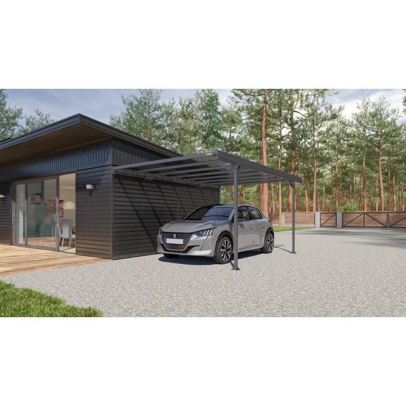 Carport adossé en aluminium Mistral gris anthracite 15,45 m² Carport adossé en aluminium Mistral gris anthracite 15,45 m²