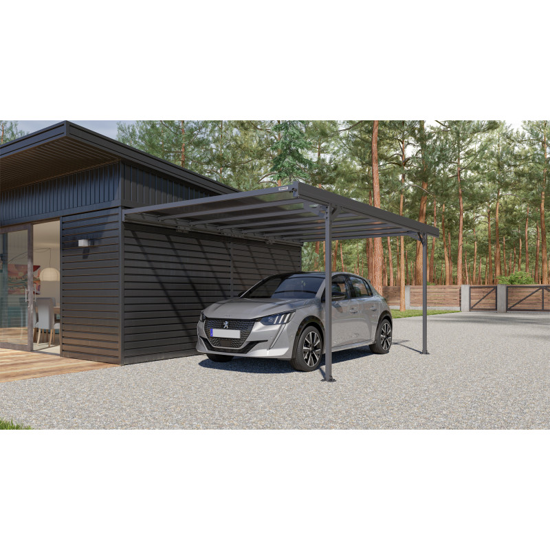 Carport adossé en aluminium Mistral gris anthracite 15,45 m² Carport adossé en aluminium Mistral gris anthracite 15,45 m²