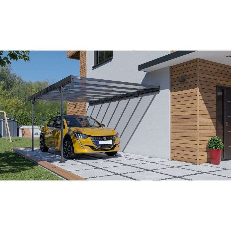Carport adossé en aluminium Mistral gris anthracite 15,45 m² Carport adossé en aluminium Mistral gris anthracite 15,45 m²