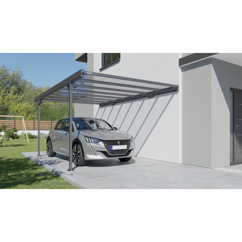 Carport adossé en aluminium Mistral gris anthracite 15,45 m² Carport adossé en aluminium Mistral gris anthracite 15,45 m²