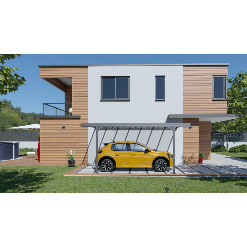 Carport adossé en aluminium Mistral gris anthracite 15,45 m² Carport adossé en aluminium Mistral gris anthracite 15,45 m²