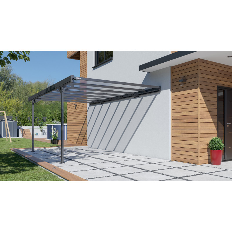 Carport adossé en aluminium Mistral gris anthracite 15,45 m² Carport adossé en aluminium Mistral gris anthracite 15,45 m²