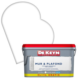 Peinture Mur & Plafond blanche satinée 5 + 1 L gratuit DE KEYN