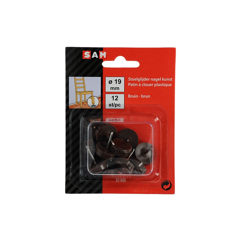 Patin PVC à clouer brun Ø 19mm – Lot de 12 pièces | SAM