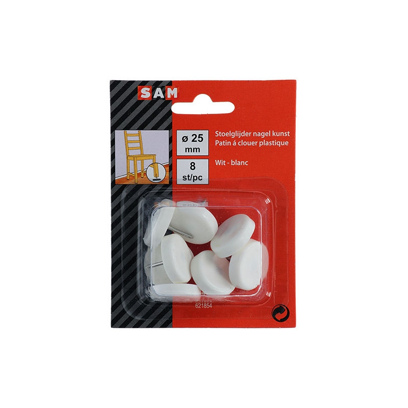 Patin PVC à clouer blanc Ø 25mm – Lot de 8 pièces | SAM Patin PVC à clouer blanc Ø 25mm – Lot de 8 pièces | SAM