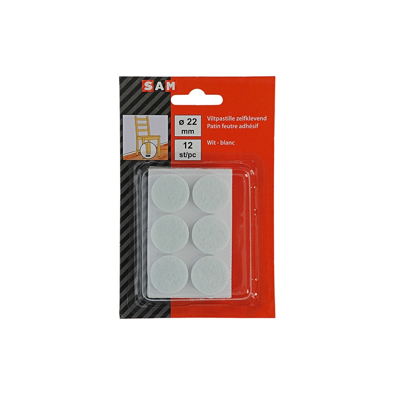 Patin feutre adhésif blanc Ø 22mm – Protège vos sols | SAM Patin feutre adhésif blanc Ø 22mm – Protège vos sols | SAM