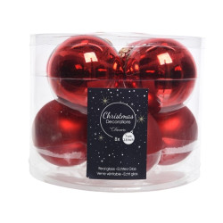 Boules de Noël Verre Rouge 7cm – Lot de 8 pièces