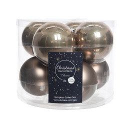 Boule de Noël Brun Cachemire 7cm – Lot de 8 | DECORIS