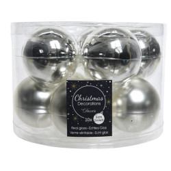 Boule de Noël argentée en verre Ø 6 cm – 10 pièces – Déco festive | DECORIS