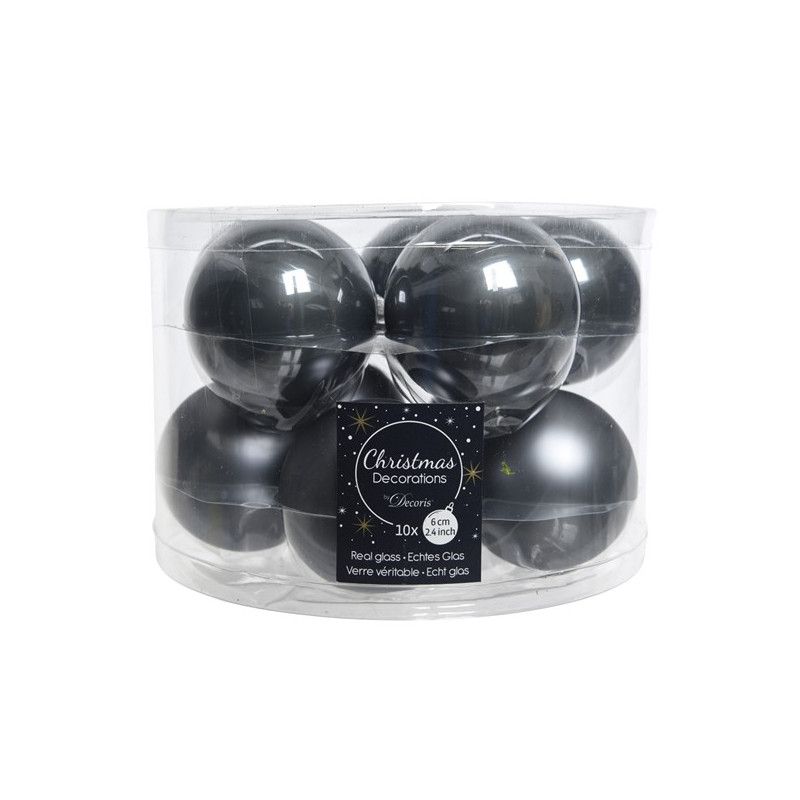 Boule de Noël grise pierre en verre 6 cm 10 pièces DECORIS