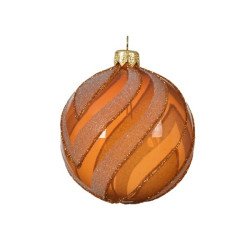 Boule de Noël en émail ambre à ligne argentée Ø 8 cm