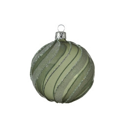 Boule de Noël verte sauge à ligne argentée Ø 8 cm