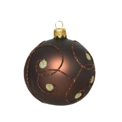 Boule de Noël mate à courbes brunes pailletées Ø 8 cm